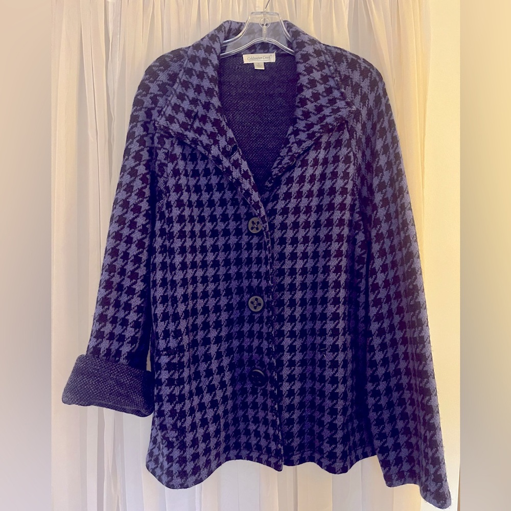 Coldwater Creek Purple/Black Houndstooth Jacket. XL Very good condition!